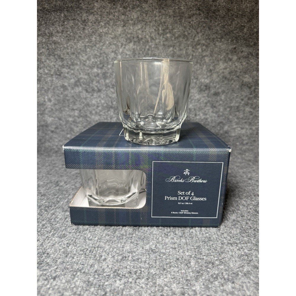 Brooks Brothers Double Old Fashioned Prism Whiskey Glasses Set of 4 NEW‎